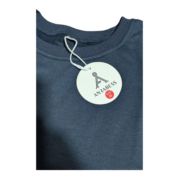 Anrabess Navy Sweatshirt Pleated Pullover Mini Dress Oversized Long Sleeve Sz M - Picture 2 of 7